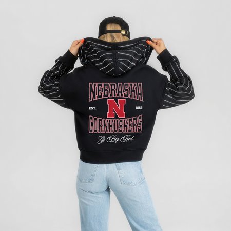 Women's Gameday Couture Black Nebraska Huskers Eyes on the Prize Mid-Crop Full-Zip Hoodie