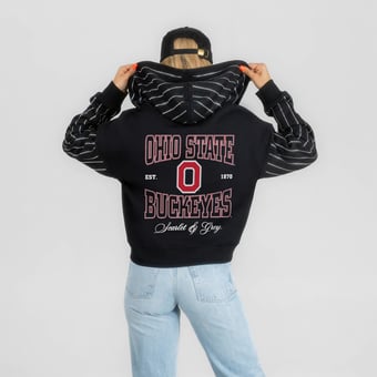 Women's Gameday Couture Black Ohio State Buckeyes  Eyes on the Prize Mid-Crop Full-Zip Hoodie