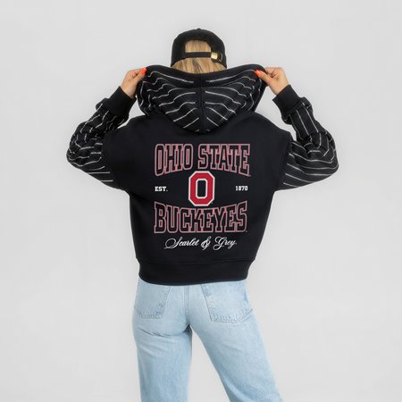 Women's Gameday Couture Black Ohio State Buckeyes Eyes on the Prize Mid-Crop Full-Zip Hoodie