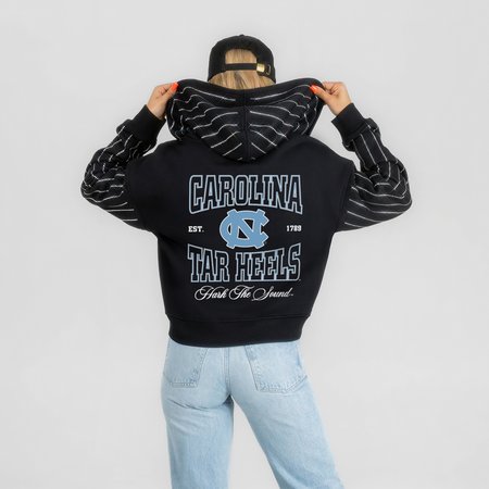 Women's Gameday Couture Black North Carolina Tar Heels Eyes on the Prize Mid-Crop Full-Zip Hoodie