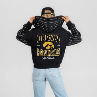 Women's Gameday Couture Black Iowa Hawkeyes  Eyes on the Prize Mid-Crop Full-Zip Hoodie