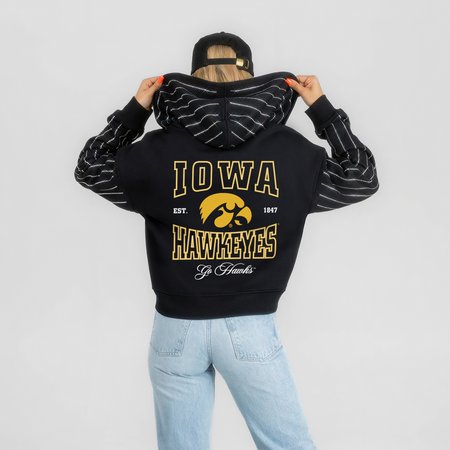 Women's Gameday Couture Black Iowa Hawkeyes Eyes on the Prize Mid-Crop Full-Zip Hoodie