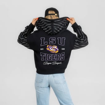 Women's Gameday Couture Black LSU Tigers  Eyes on the Prize Mid-Crop Full-Zip Hoodie