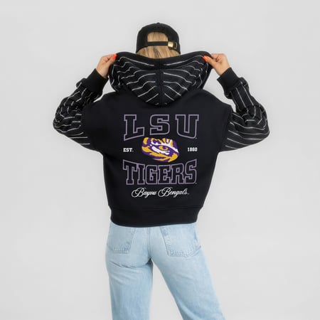 Women's Gameday Couture Black LSU Tigers Eyes on the Prize Mid-Crop Full-Zip Hoodie