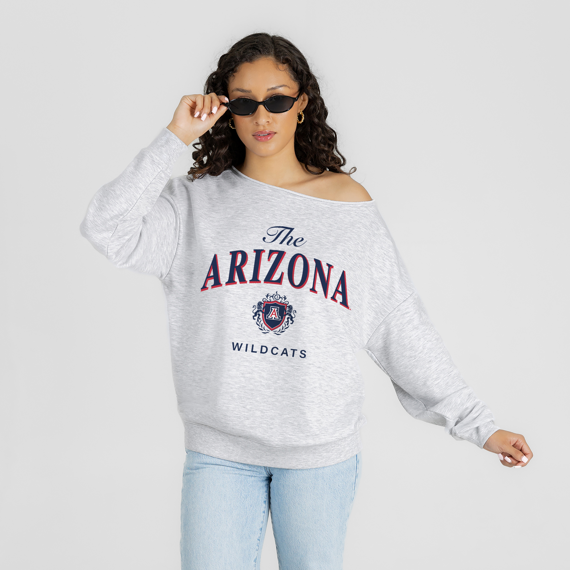 Women's Gameday Couture Ash Arizona Wildcats  Offsides Energy Off-Shoulder Sweatshirt