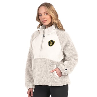 Women's Starter  Cream Milwaukee Brewers Sherpa Quarter-Zip Jacket