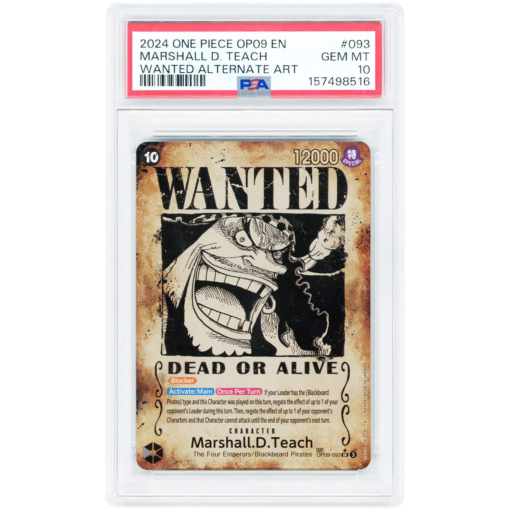 Marshall D. Teach 2024 One Piece Emperors in the New World Wanted Poster #OP09-093 PSA Authenticated 10 Card