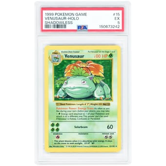 Venusaur 1999 Pokemon Base Set Shadowless Holo Rare #15 PSA Authenticated 5 Card