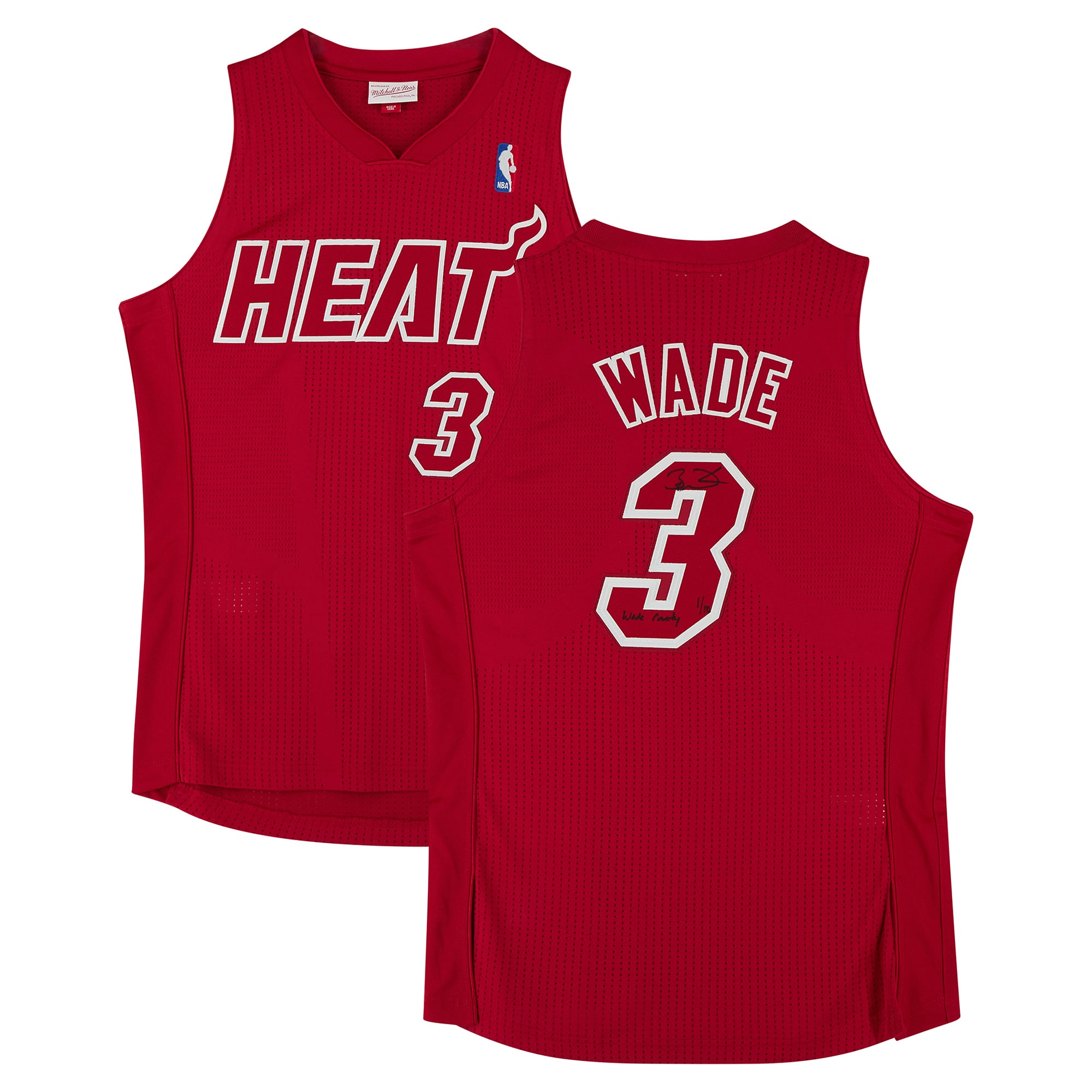 Dwyane Wade Miami Heat Autographed Red Mitchell & Ness 2012 Christmas Edition Authentic Jersey with "Wade County" Inscription - Limited Edition #1/10