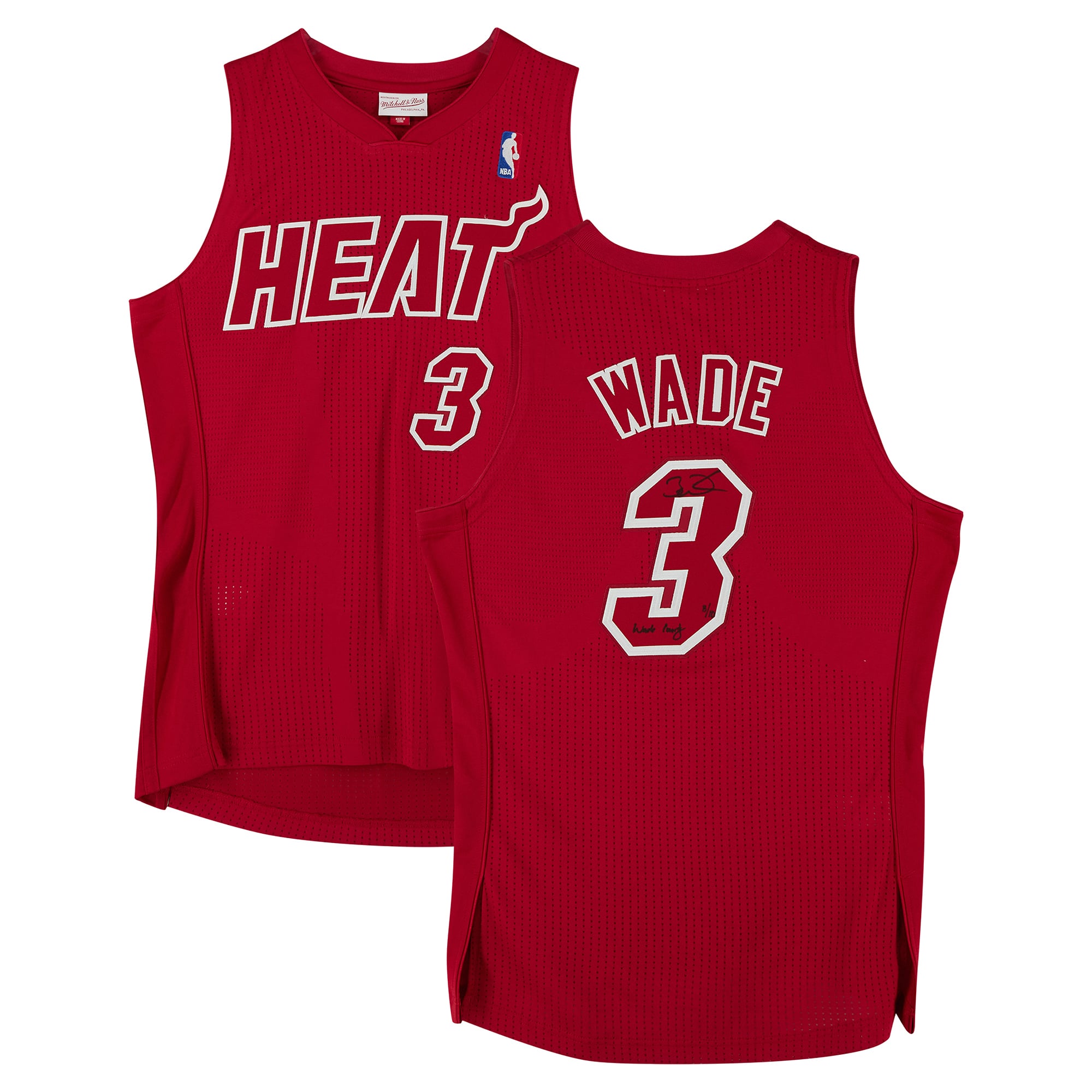 Dwyane Wade Miami Heat Autographed Red Mitchell & Ness 2012 Christmas Edition Authentic Jersey with "Wade County" Inscription - Limited Edition #3/10