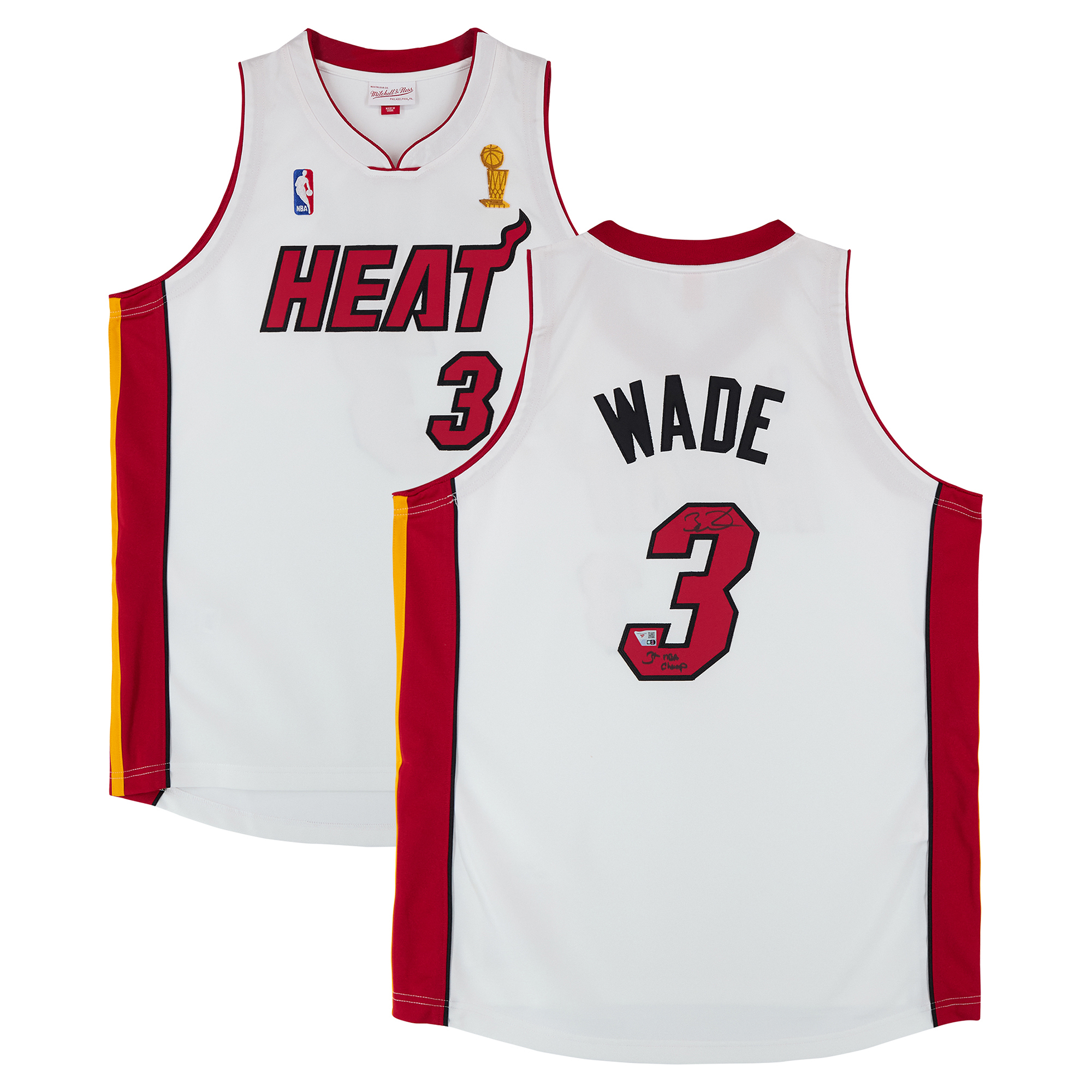 Dwyane Wade Miami Heat Autographed White Mitchell & Ness 2005 Finals Authentic Jersey with "3x NBA Champ" Inscription