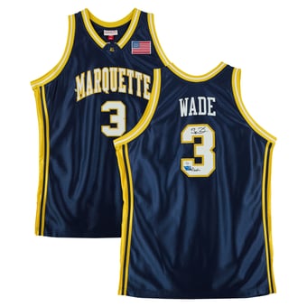 Dwyane Wade Marquette Golden Eagles Autographed Navy Mitchell & Ness 2002 Authentic Jersey with "Flash" Inscription