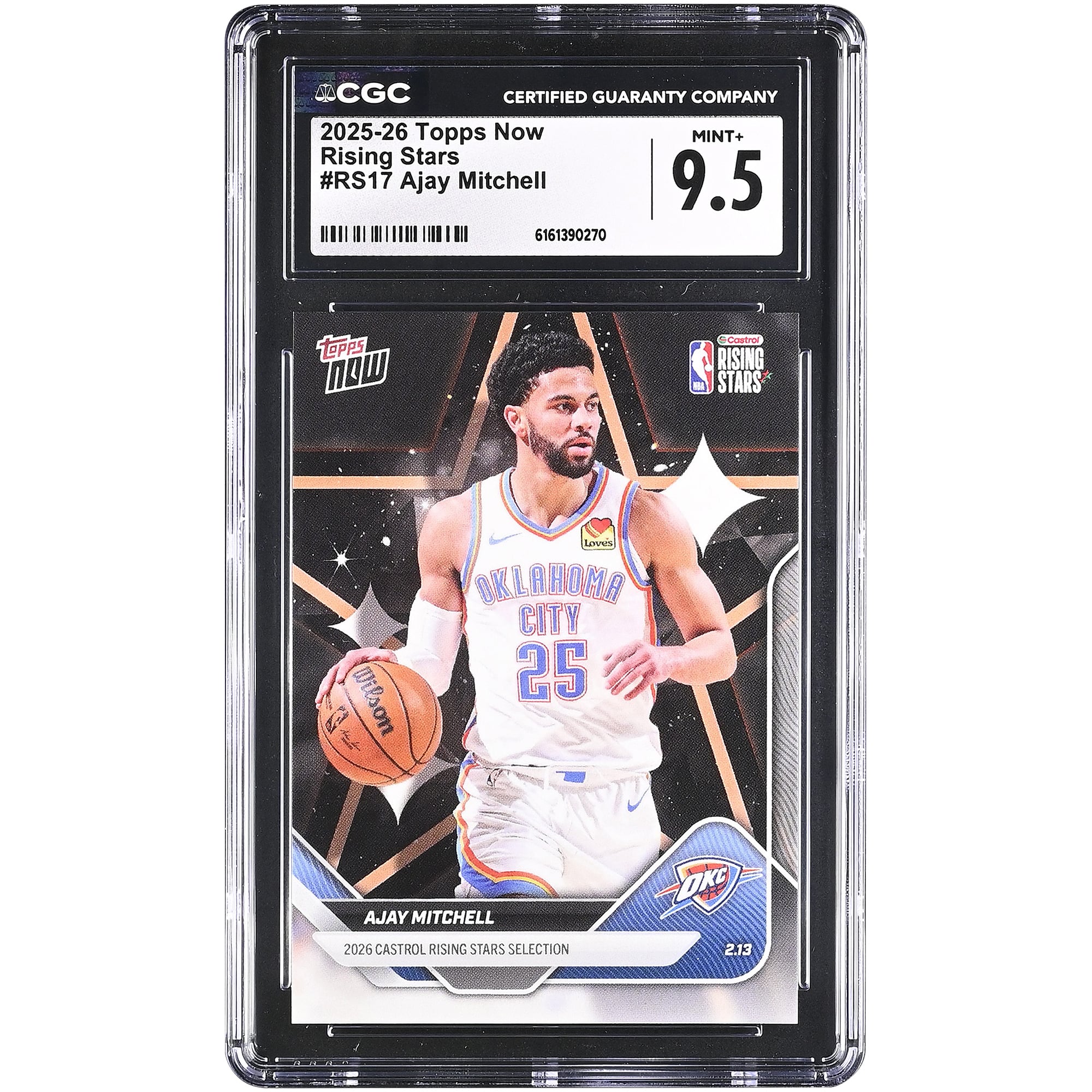 Tarjeta de Ajay Mitchell de los Oklahoma City Thunder, temporada 2025-26, Topps Now Rising Stars #RS17, autenticada por CGC, calificación 9.5.