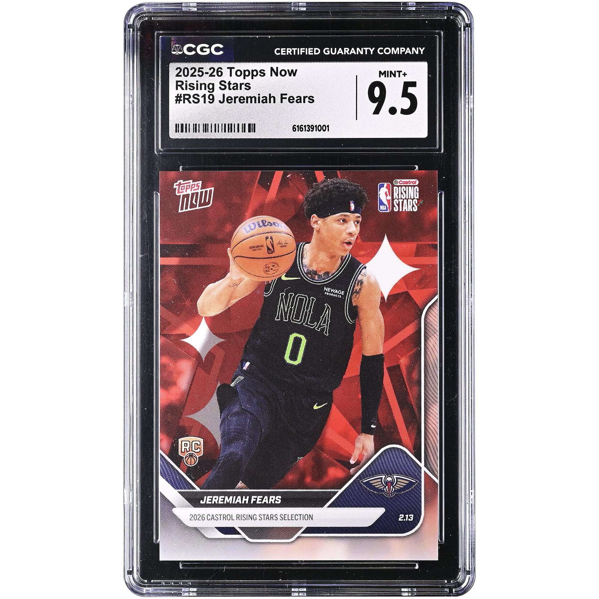 Jeremiah Fears New Orleans Pelicans 2025-26 Topps Now Rising Stars #RS19 CGC Authenticated 9.5 Rookie Card