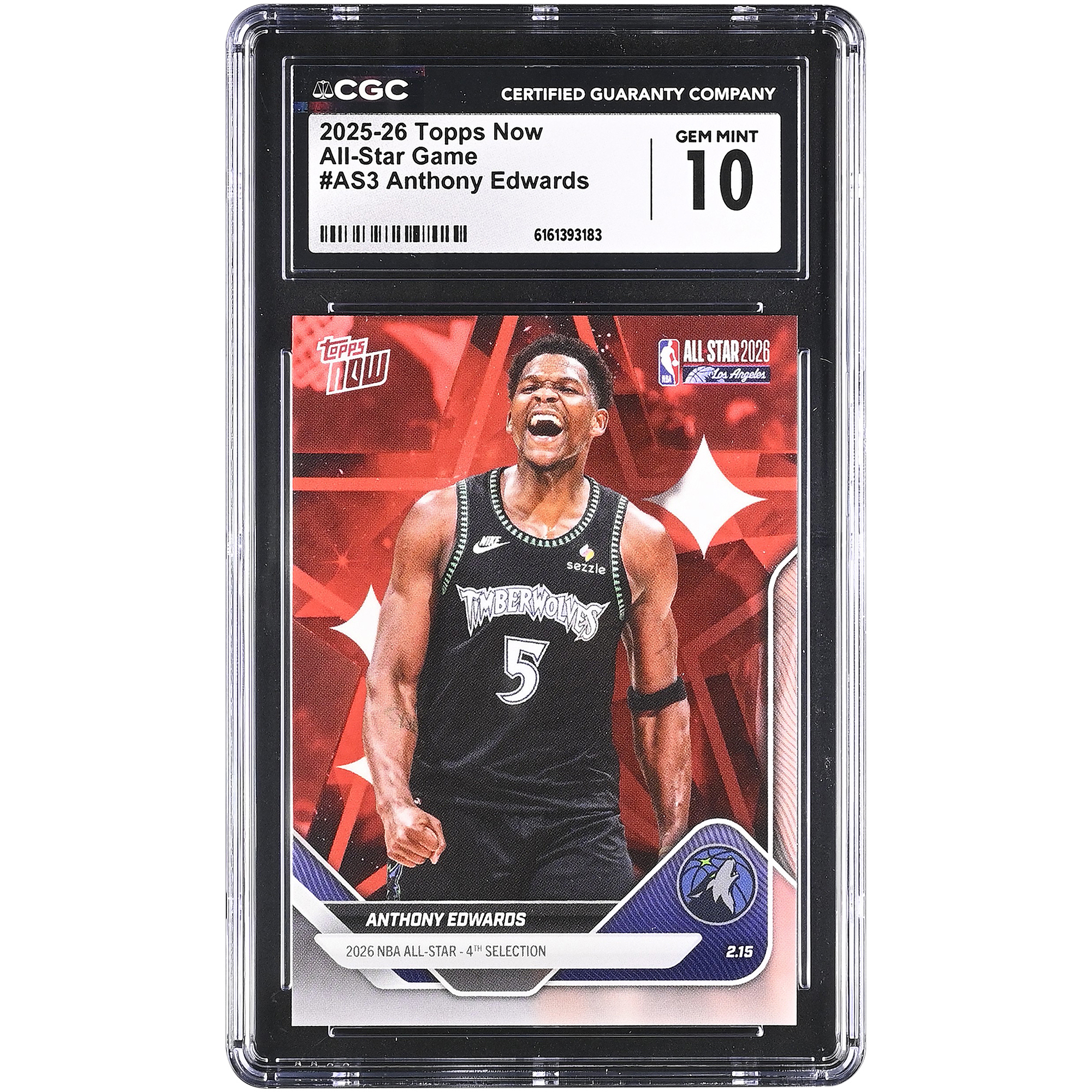 Anthony Edwards Minnesota Timberwolves 2025-26 Topps Now All-Star Game #AS3 CGC Authenticated 10 Card