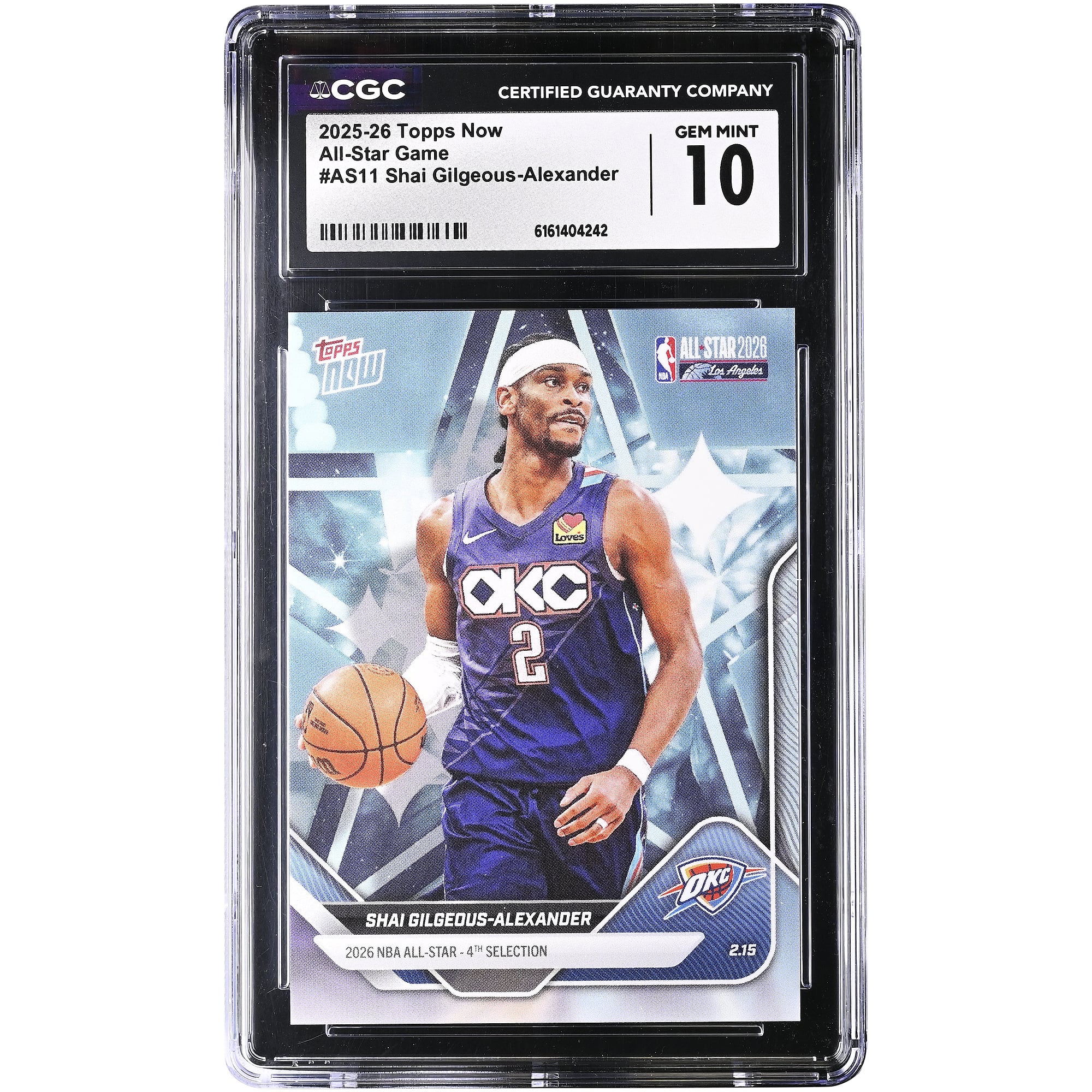 Tarjeta de Shai Gilgeous-Alexander de los Oklahoma City Thunder, temporada 2025-26, Topps Now All-Star Game #AS11, autenticada por CGC (10 unidades).