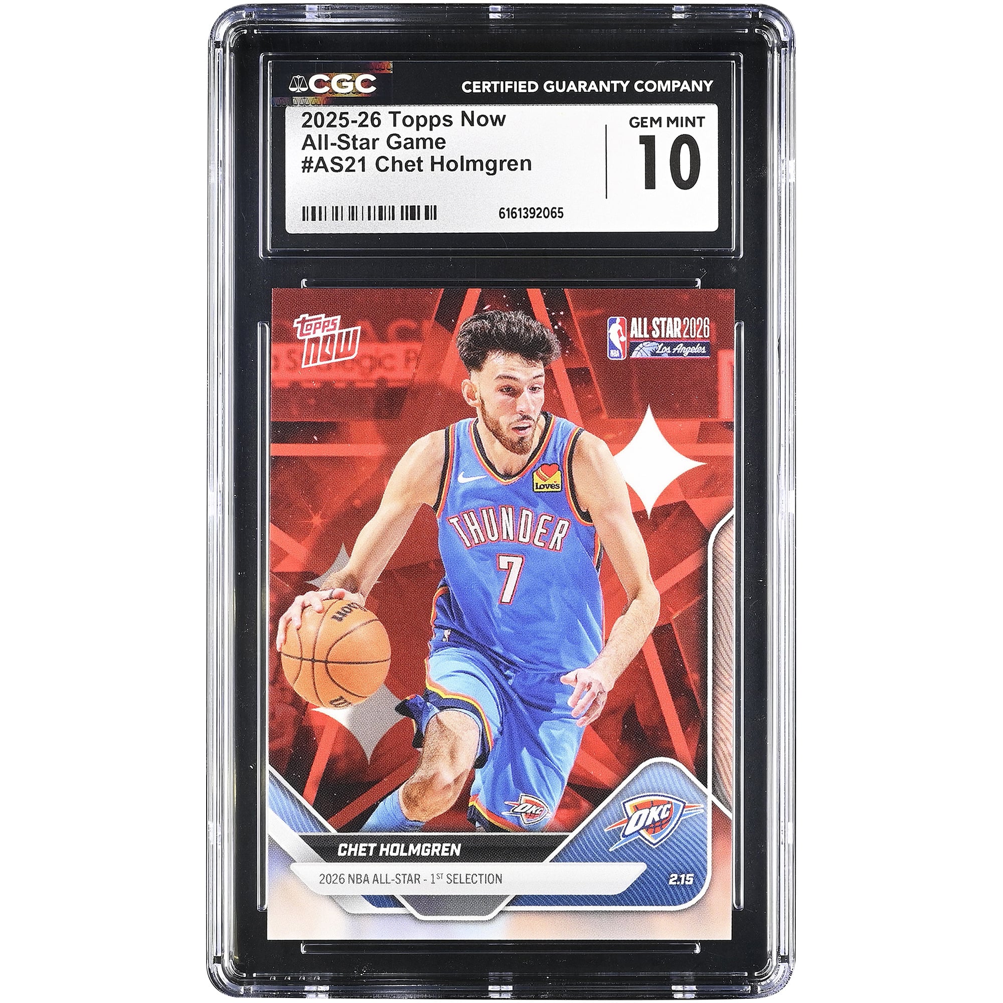 Tarjeta de Chet Holmgren de los Oklahoma City Thunder, temporada 2025-26, Topps Now All-Star Game #AS21, autenticada por CGC (10 unidades).