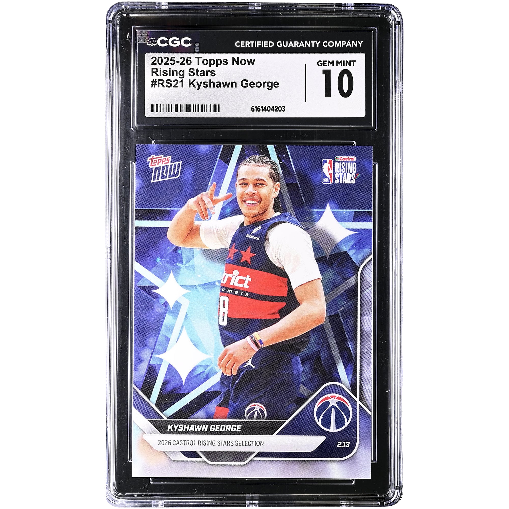 Kyshawn George Washington Wizards 2025-26 Topps Now Rising Stars #RS21 CGC Authenticated 10 Card. rookie card picture