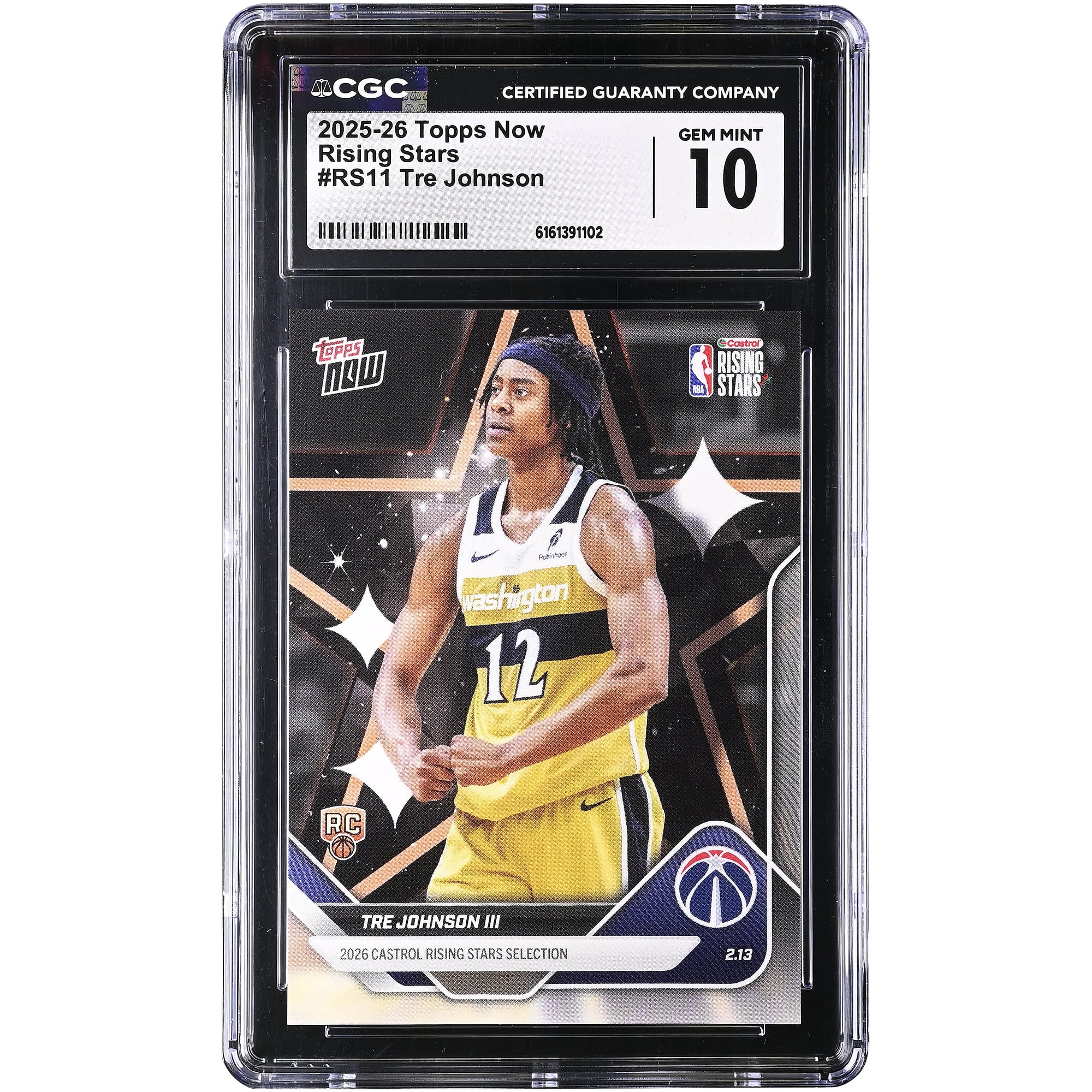 Tre Johnson III Washington Wizards 2025-26 Topps Now Rising Stars #RS11 CGC Authenticated 10 Card. rookie card picture