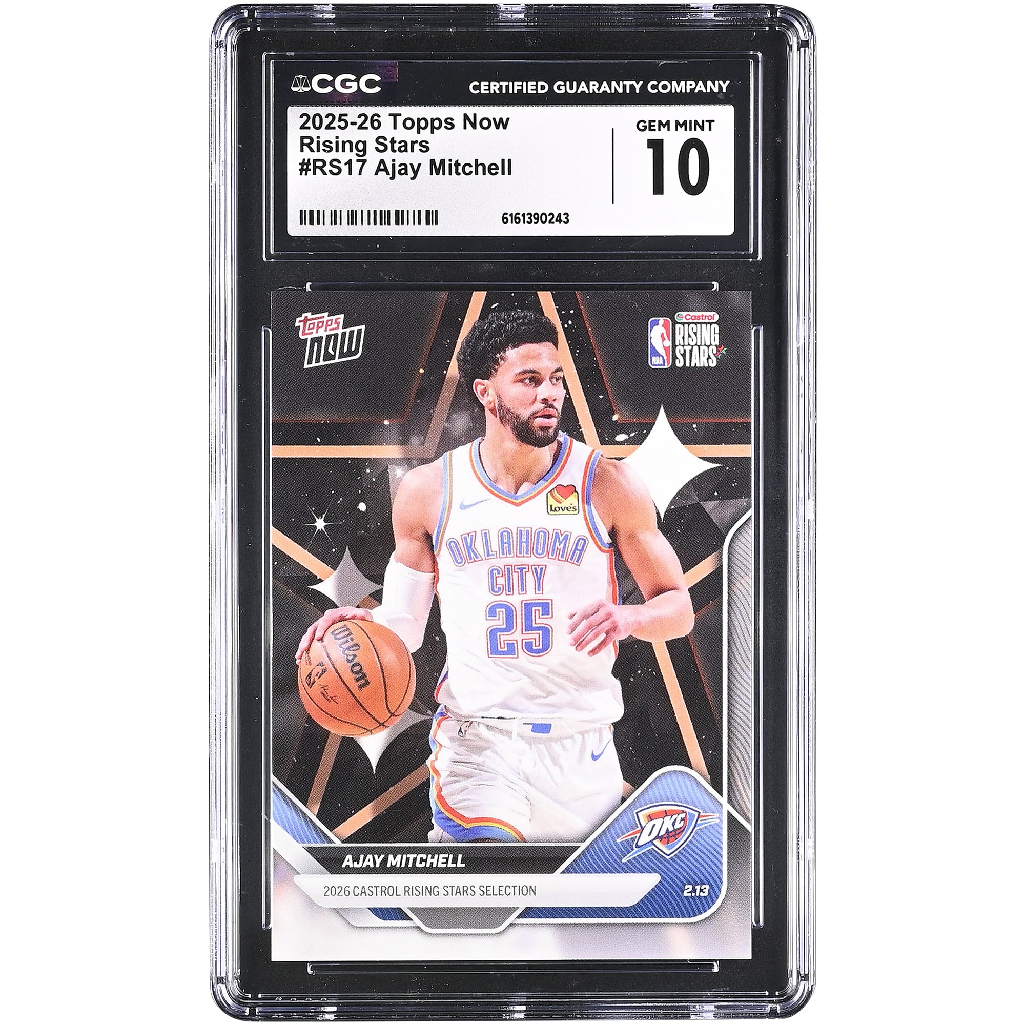 Tarjeta Ajay Mitchell Oklahoma City Thunder 2025-26 Topps Now Rising Stars #RS17 Autenticada por CGC (10 unidades)
