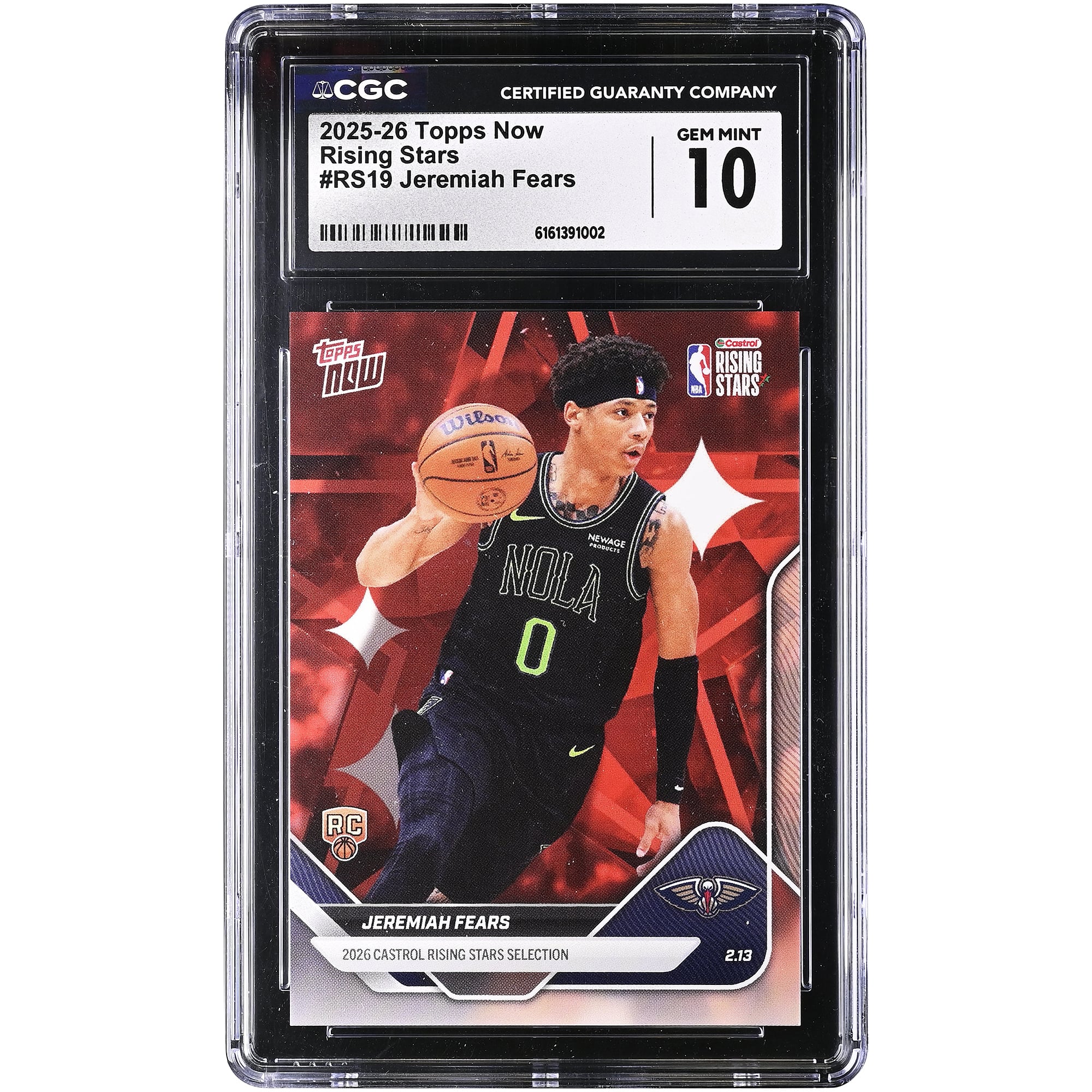 Jeremiah Fears New Orleans Pelicans 2025-26 Topps Now Rising Stars #RS19 CGC Authenticated 10 Rookie Card