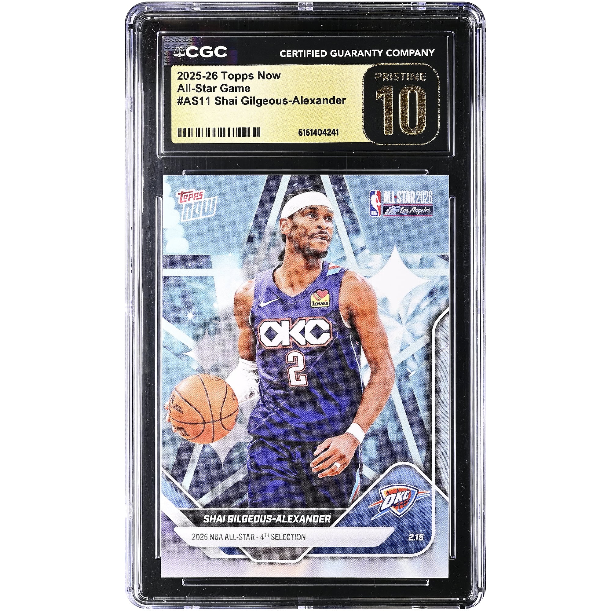 Tarjeta Shai Gilgeous-Alexander de los Oklahoma City Thunder, temporada 2025-26, Topps Now All-Star Game #AS11, autenticada por CGC, en PERFECTO ESTADO.