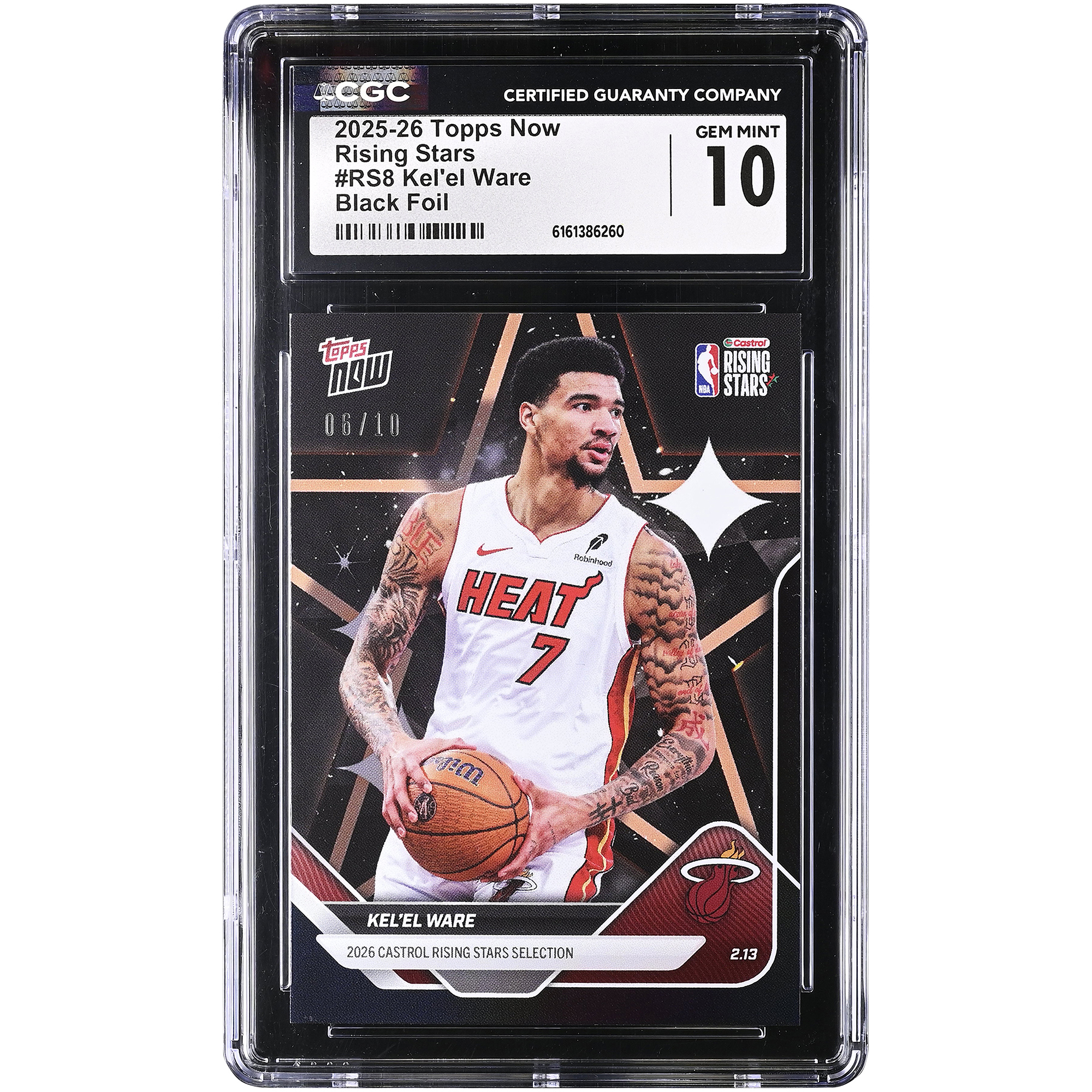 Kel'el Ware Miami Heat 2025-26 Topps Now Rising Stars Black Foil #RS8 #/10 CGC Authenticated 10 Card