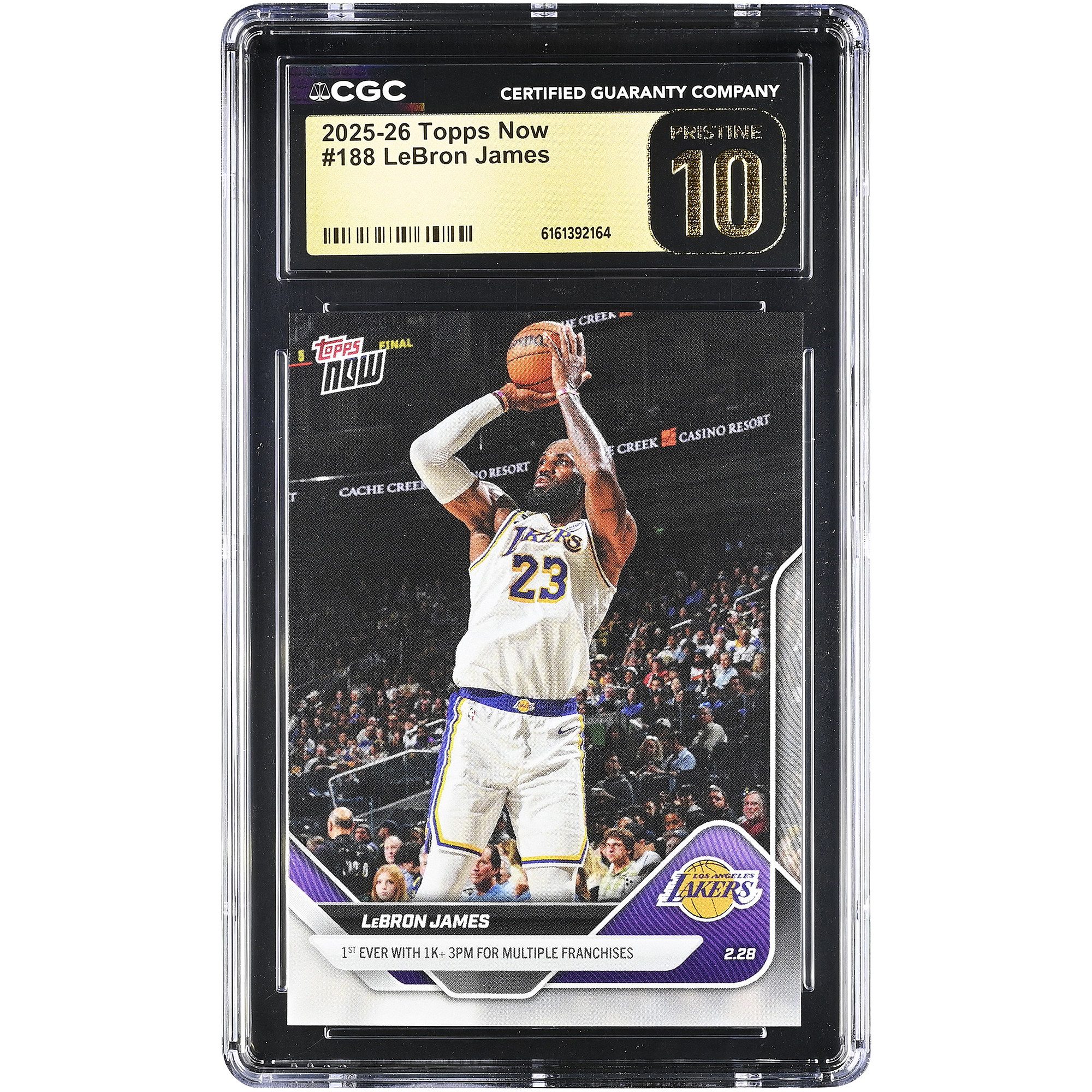 LeBron James Los Angeles Lakers 2025-26 Topps Now 1st Ever with 1K+ 3PM for Multiple Franchises #188 CGC Authenticated PRISTINE 10 Card