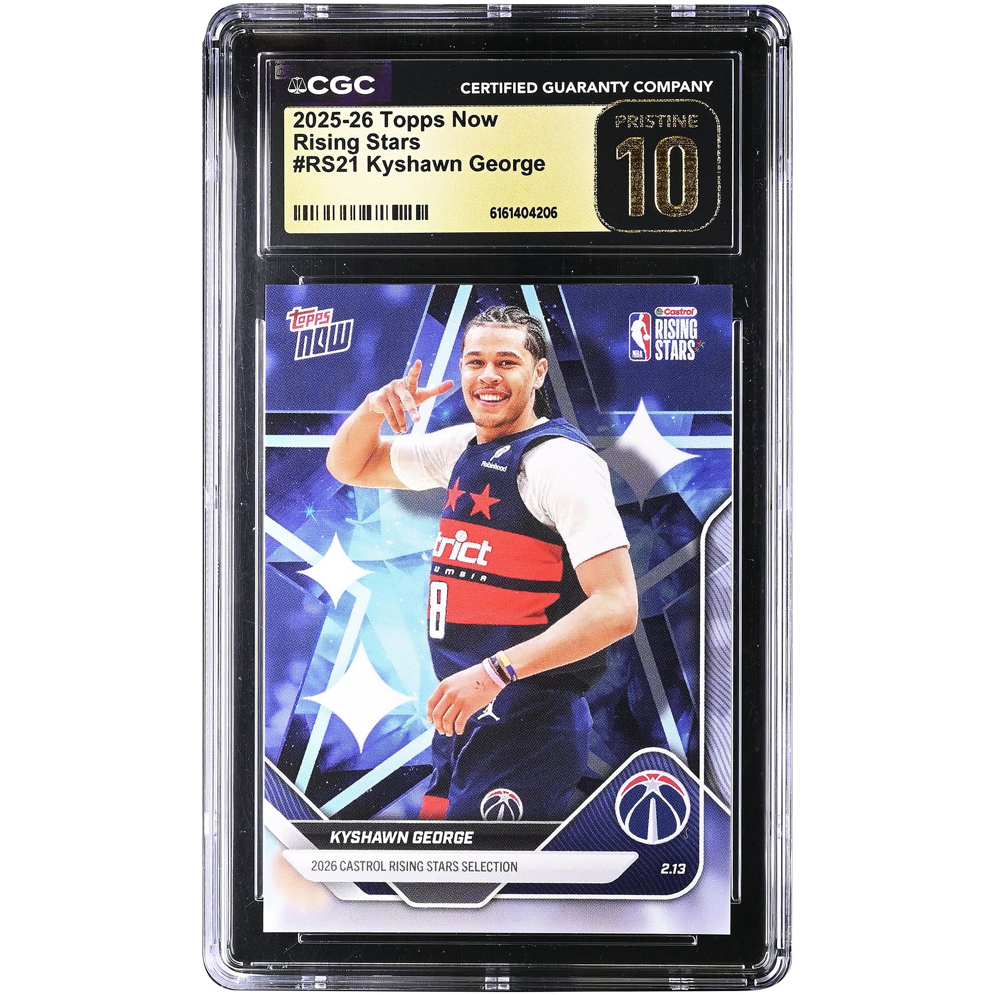 Kyshawn George Washington Wizards 2025-26 Topps Now Rising Stars #RS21 CGC Authenticated PRISTINE 10 Card. rookie card picture
