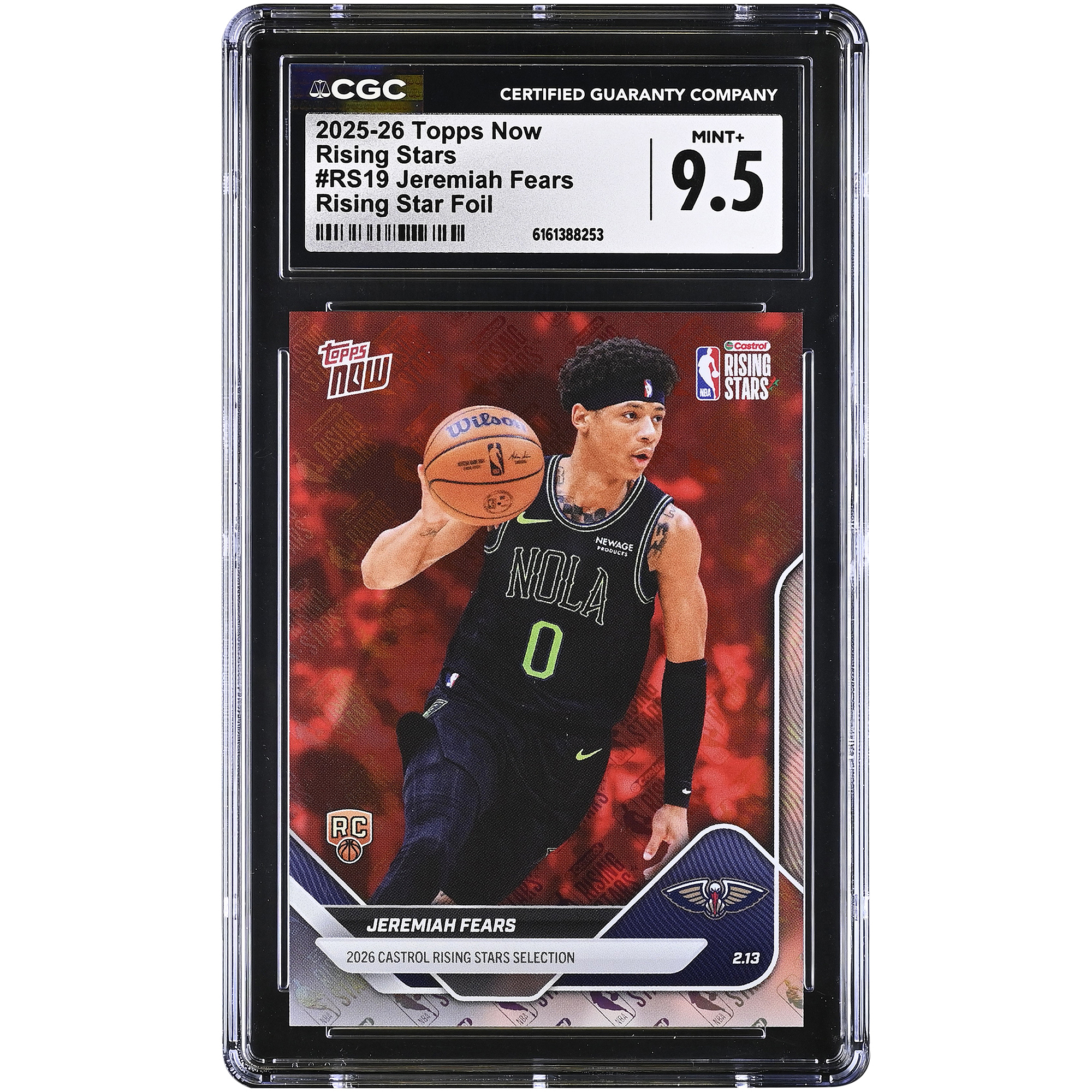 Jeremiah Fears New Orleans Pelicans 2025-26 Topps Now Rising Stars Foil #RS19 CGC Authenticated 9.5 Rookie Card