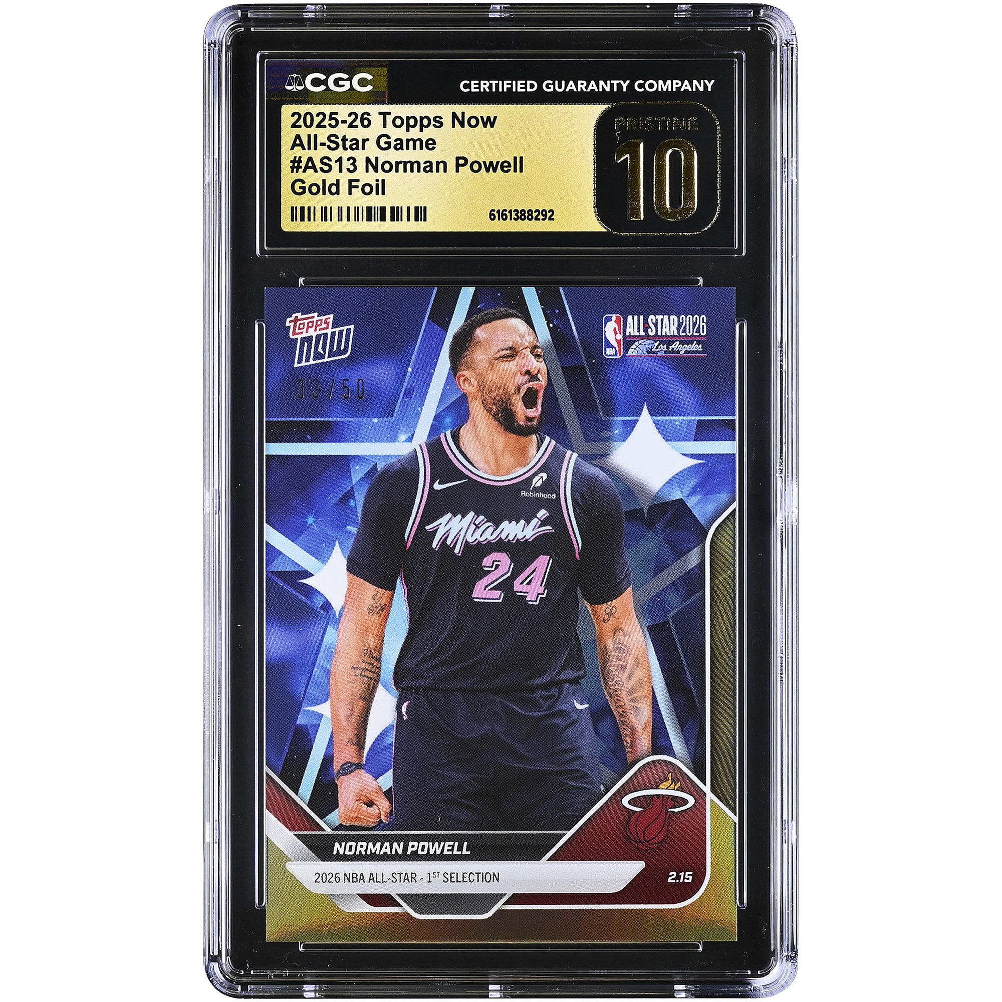 Norman Powell Miami Heat 2025-26 Topps Now All-Star Game Gold Foil #AS13 #/50 CGC Authenticated PRISTINE 10 Card: retailer-supplied image