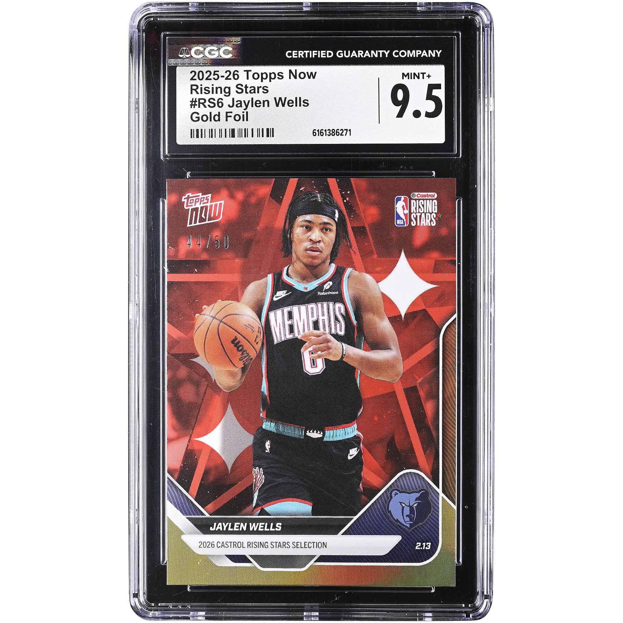Jaylen Wells Memphis Grizzlies 2025-26 Topps Now Rising Stars Gold Foil #RS6 #/50 CGC Authenticated 9.5 Card