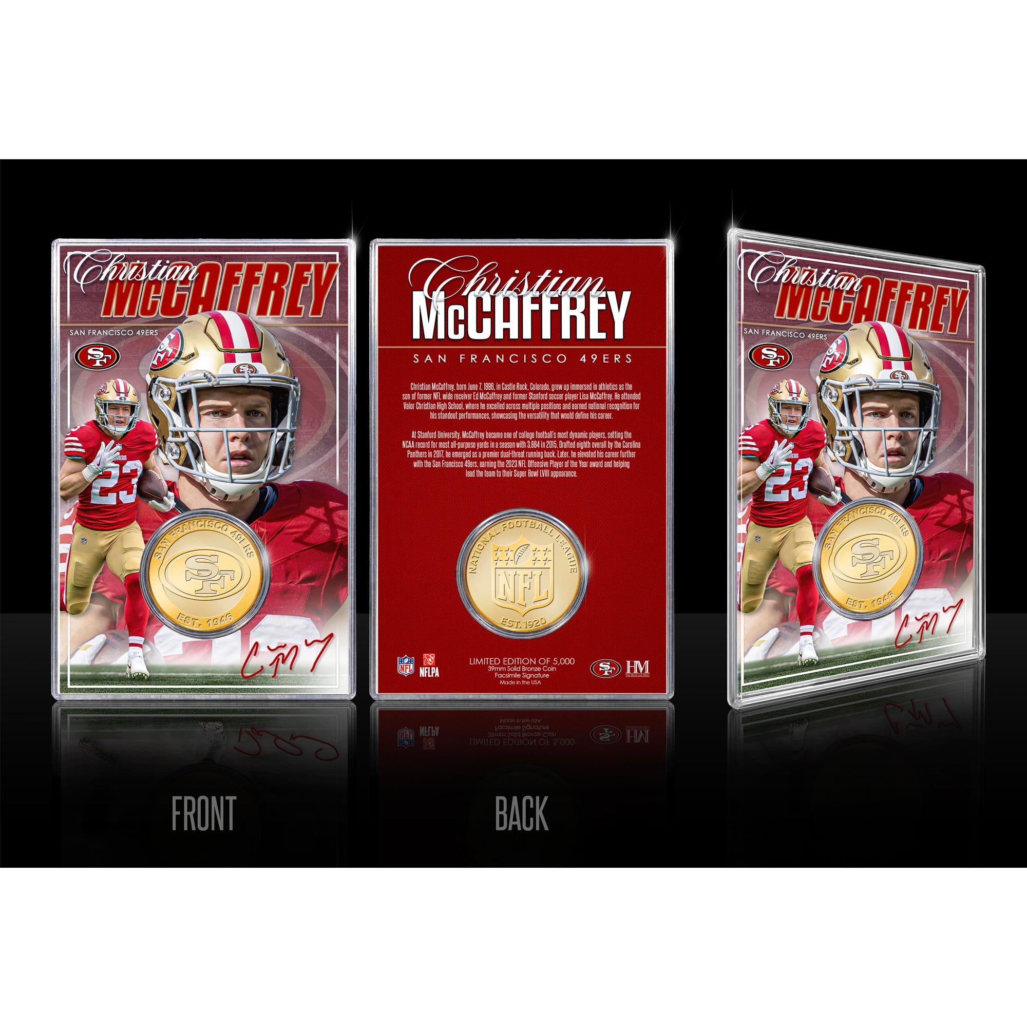 Highland Mint Christian McCaffrey San Francisco 49ers  Limited Edition Bronze Coin Card with Acrylic Holder