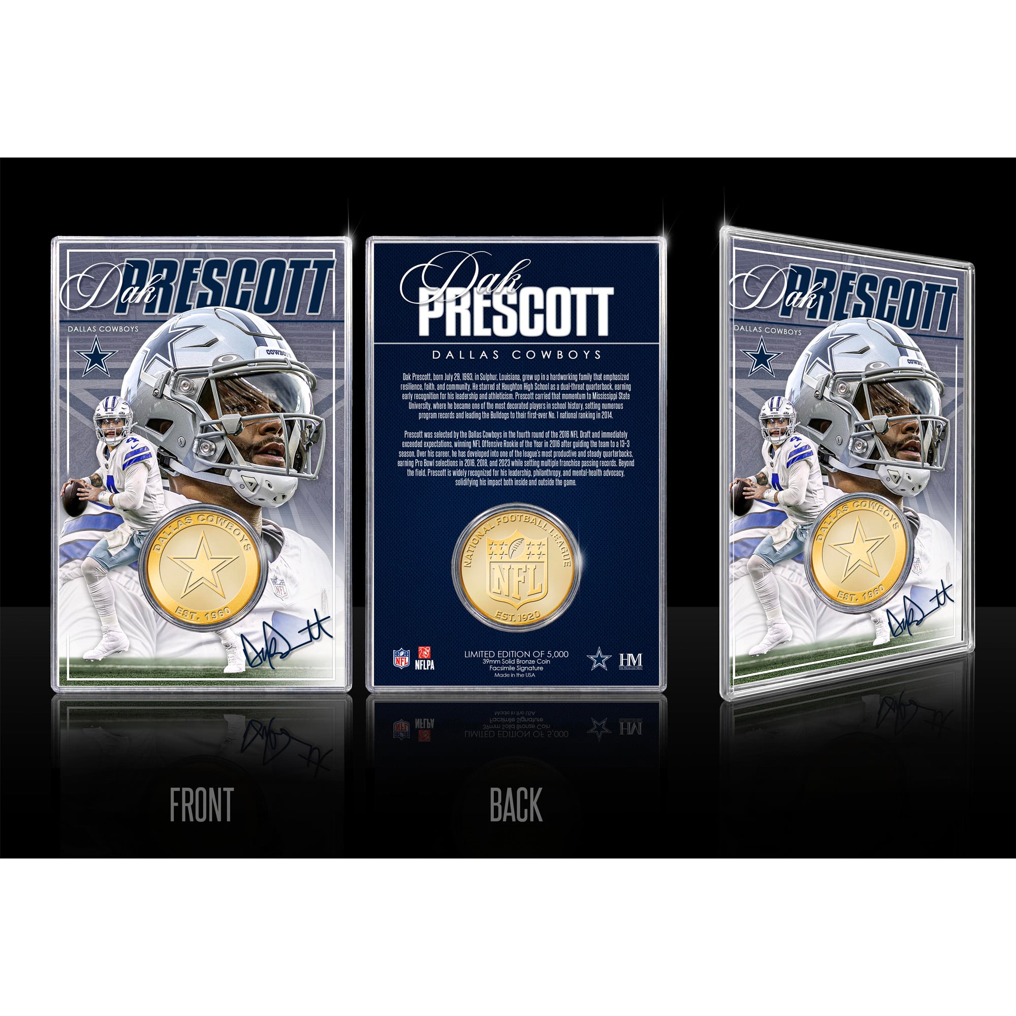Highland Mint Dak Prescott Dallas Cowboys  Limited Edition Bronze Coin Card with Acrylic Holder