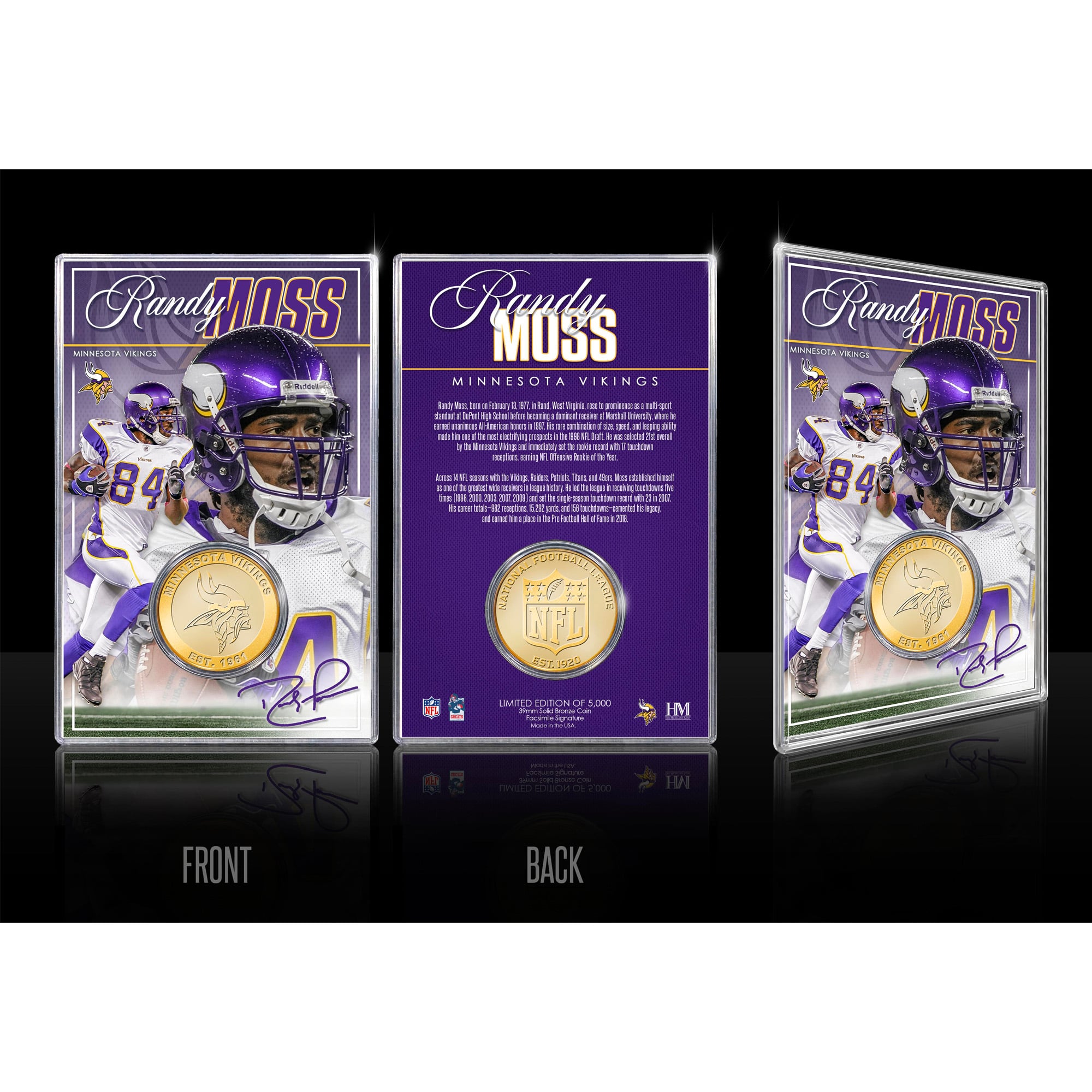 Highland Mint Randy Moss Minnesota Vikings  Limited Edition Bronze Coin Card with Acrylic Holder