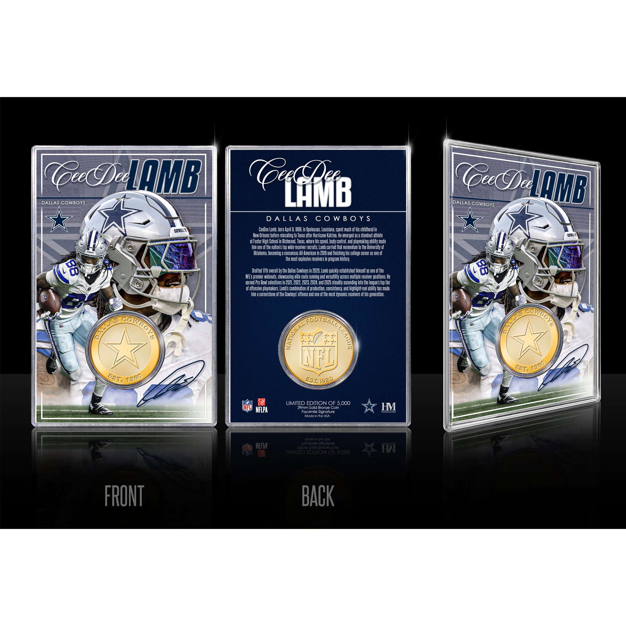 Highland Mint CeeDee Lamb Dallas Cowboys  Limited Edition Bronze Coin Card with Acrylic Holder