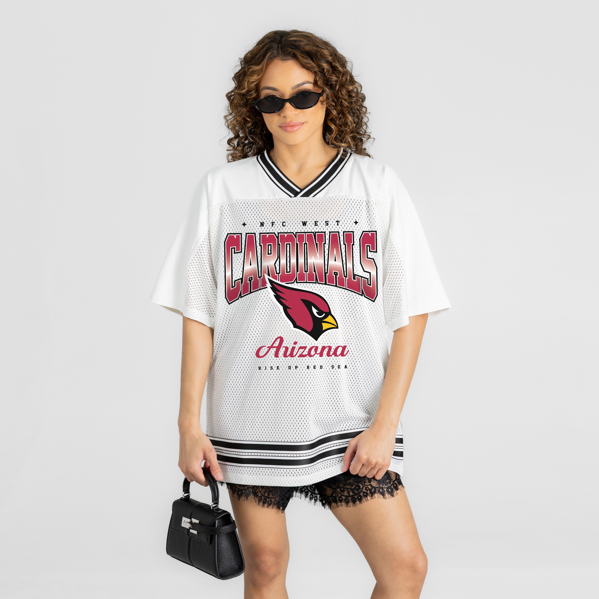 Women's Gameday Couture White Arizona Cardinals  Squad Mentality V-Neck Sports Mesh Fashion Jersey