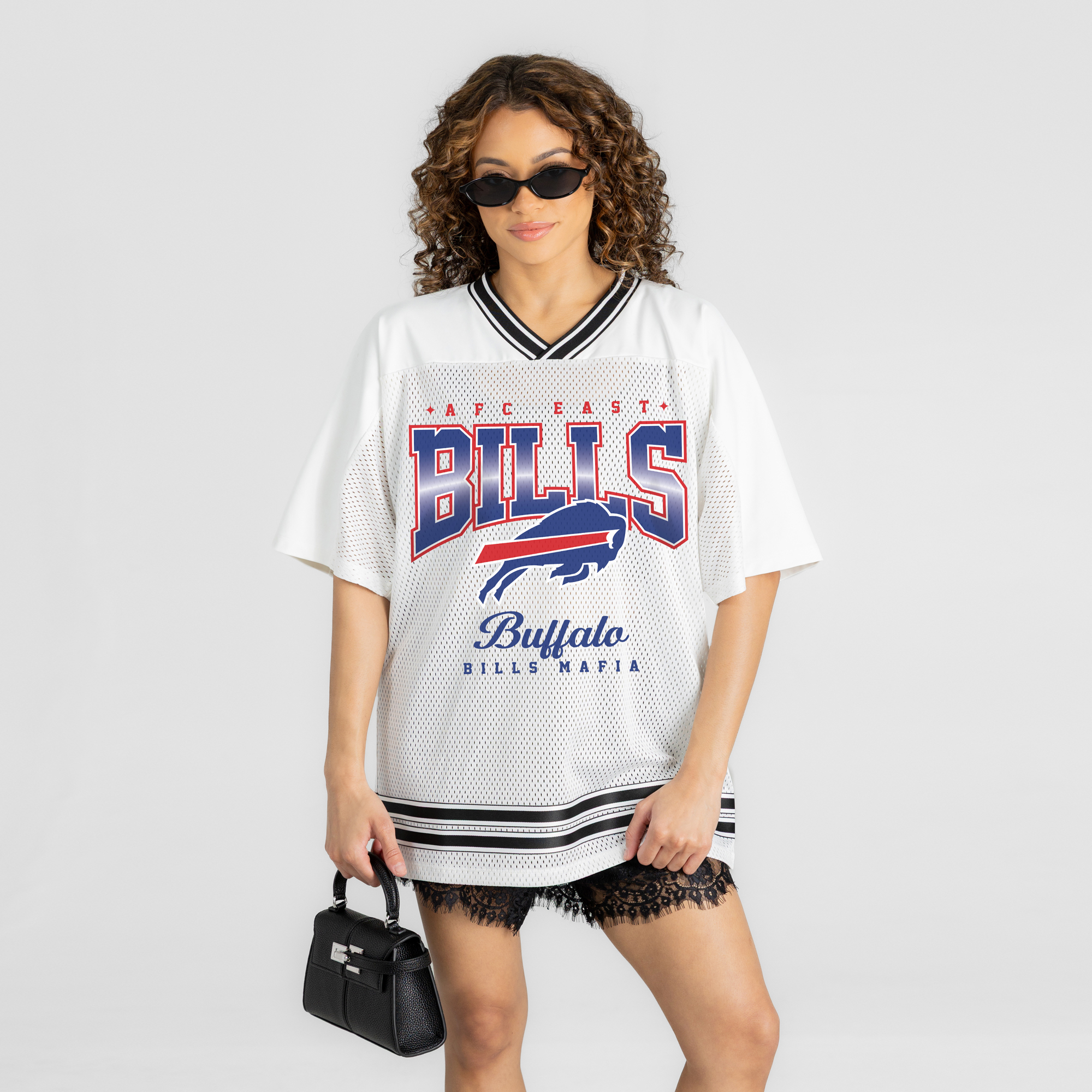 Women's Gameday Couture White Buffalo Bills  Squad Mentality V-Neck Sports Mesh Fashion Jersey
