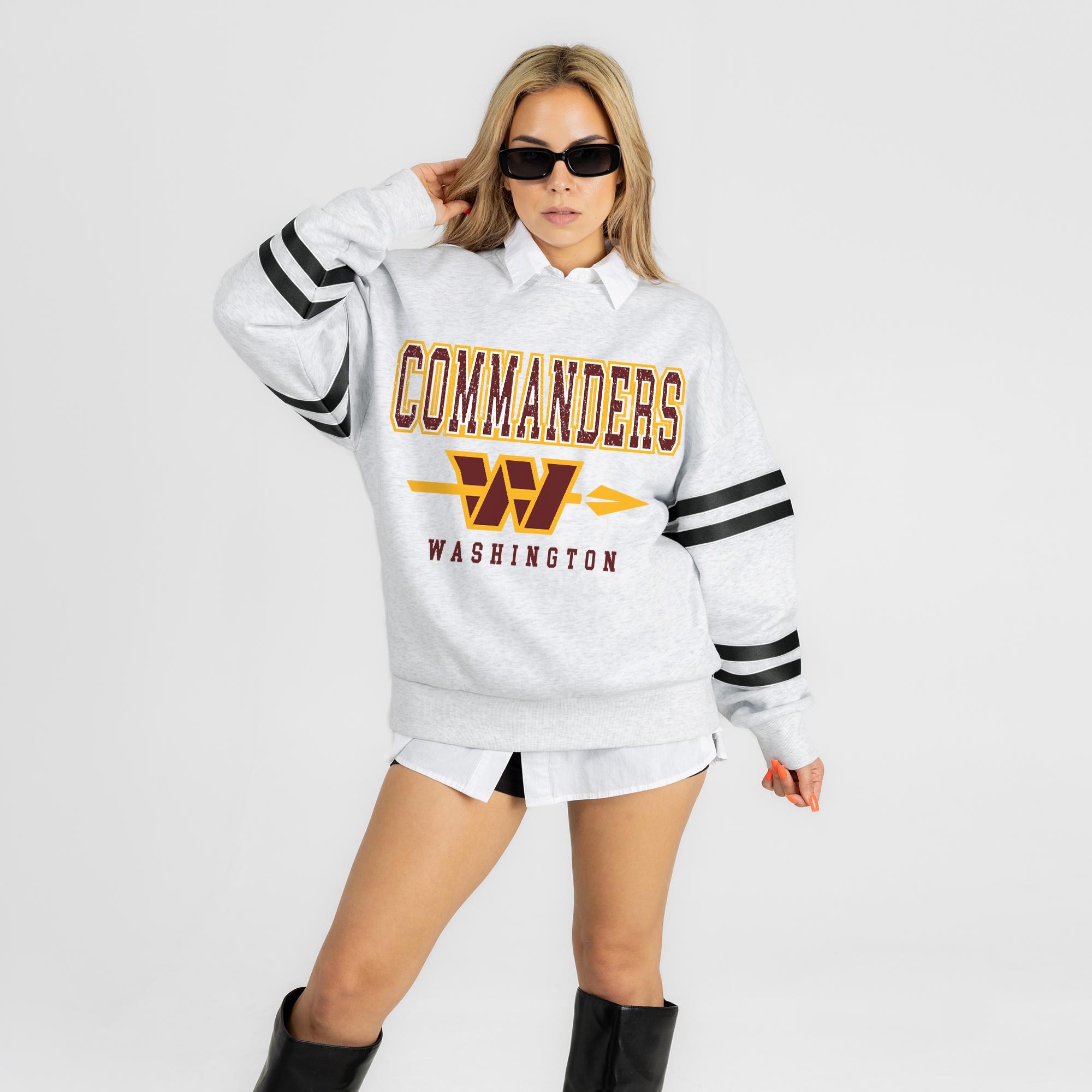 Gameday Couture Women's Ash Washington Commanders Stadium Stripes Oversized Fleece Sweatshirt - Ash