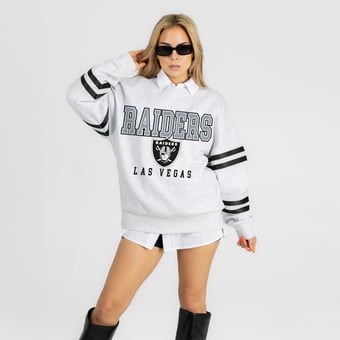 Women's Gameday Couture Ash Las Vegas Raiders  Stadium Stripes Oversized Fleece Sweatshirt