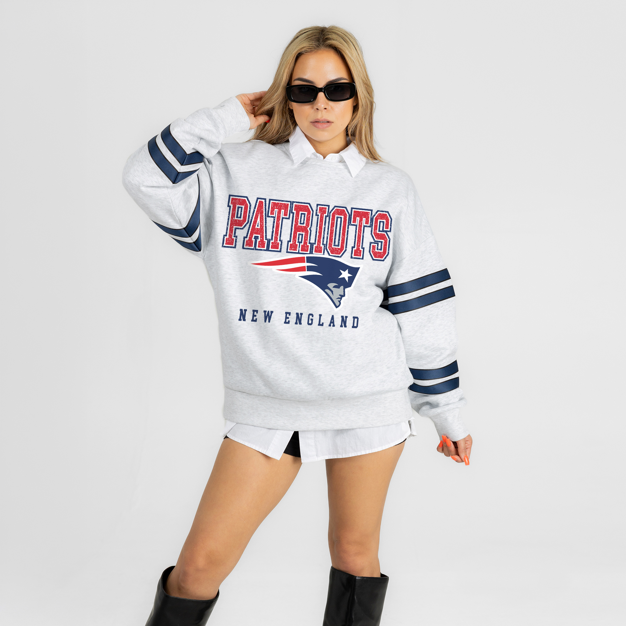 Gameday Couture Women's Ash New England Patriots Stadium Stripes Oversized Fleece Sweatshirt - Ash