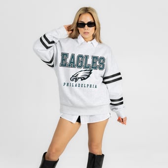 Women's Gameday Couture Ash Philadelphia Eagles  Stadium Stripes Oversized Fleece Sweatshirt