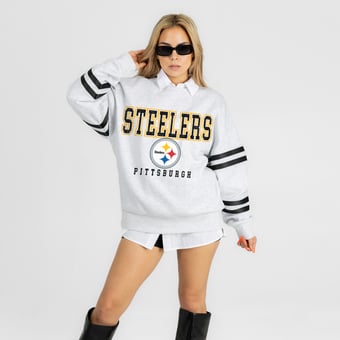 Women's Gameday Couture Ash Pittsburgh Steelers  Stadium Stripes Oversized Fleece Sweatshirt