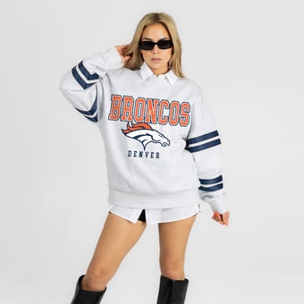 Women's Gameday Couture Ash Denver Broncos  Stadium Stripes Oversized Fleece Sweatshirt
