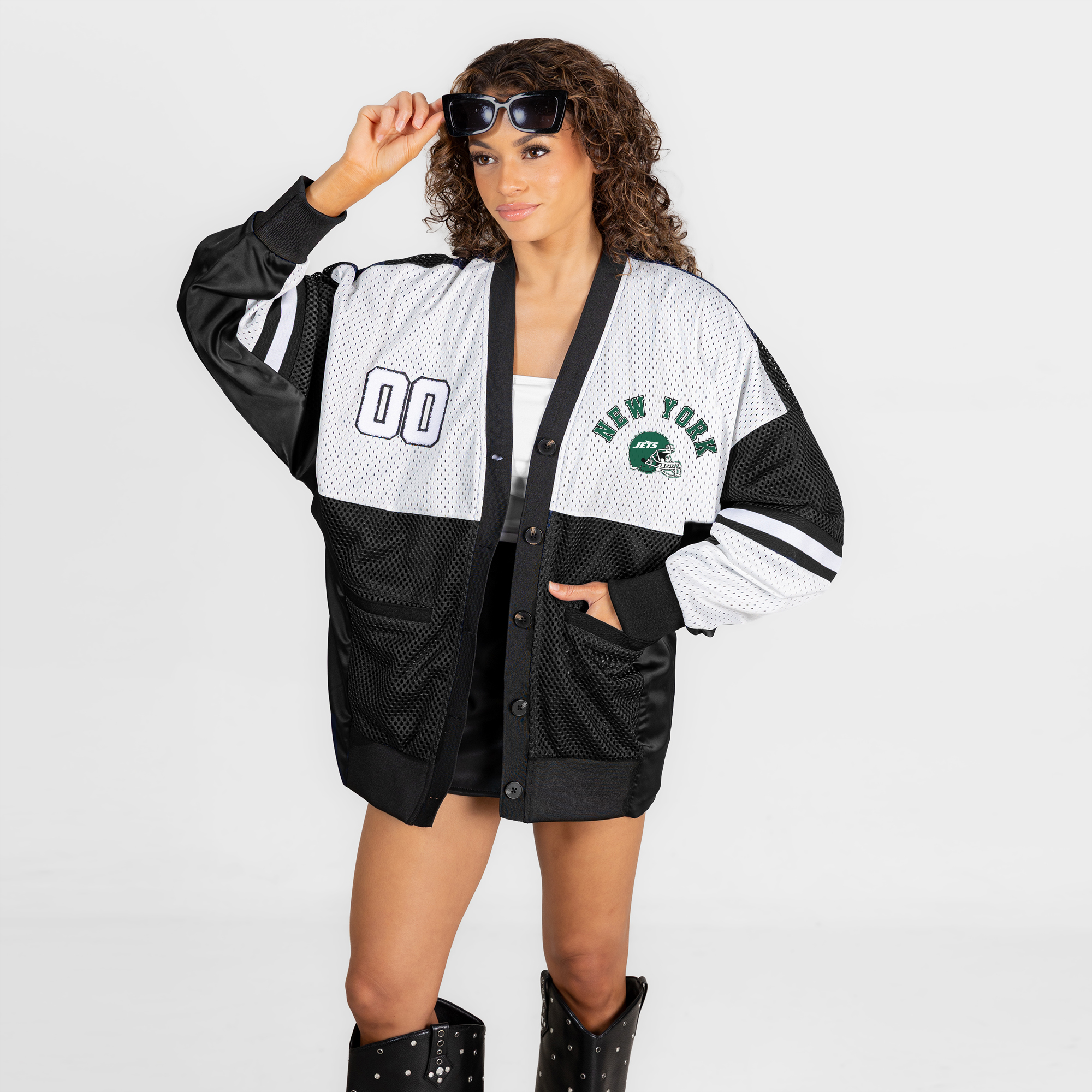 Women's Gameday Couture Black New York Jets  MVP Era Satin Button-Down Cardigan