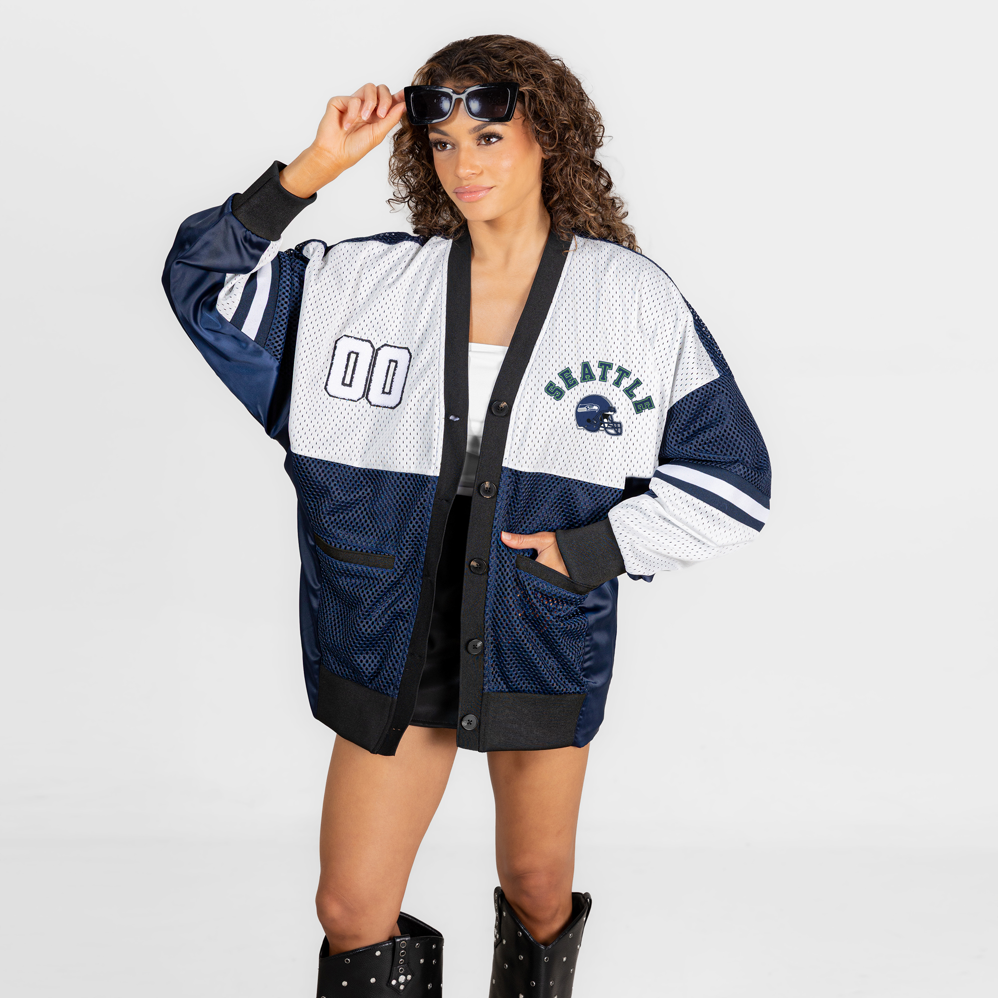 Women's Gameday Couture College Navy Seattle Seahawks  MVP Era Satin Button-Down Cardigan