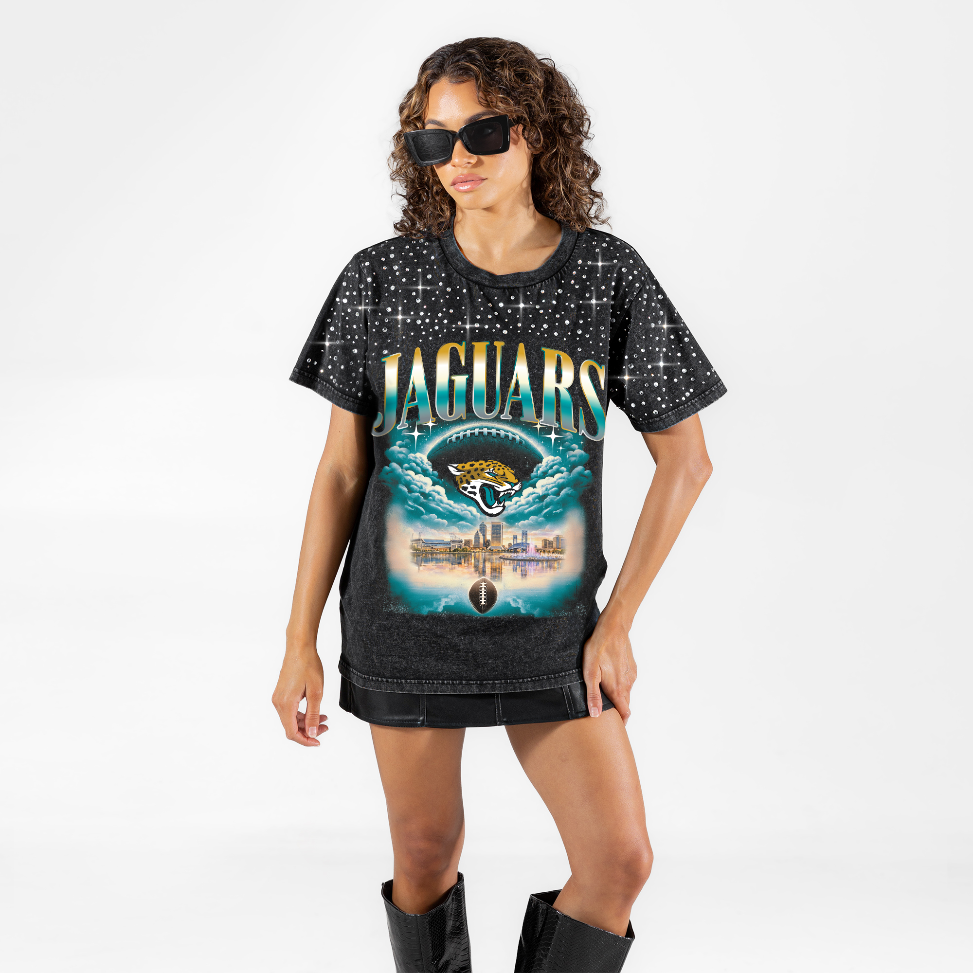 Gameday Couture Women's Black Jacksonville Jaguars Sky's the Limit Washed Micro Rhinestone T-Shirt - Black