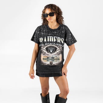 Women's Gameday Couture Black Las Vegas Raiders  Sky's the Limit Washed Micro Rhinestone T-Shirt