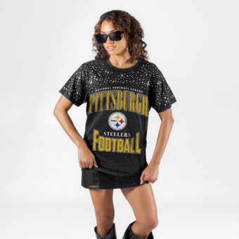 Women's Gameday Couture Black Pittsburgh Steelers  In the Zone Washed Micro Rhinestone T-Shirt