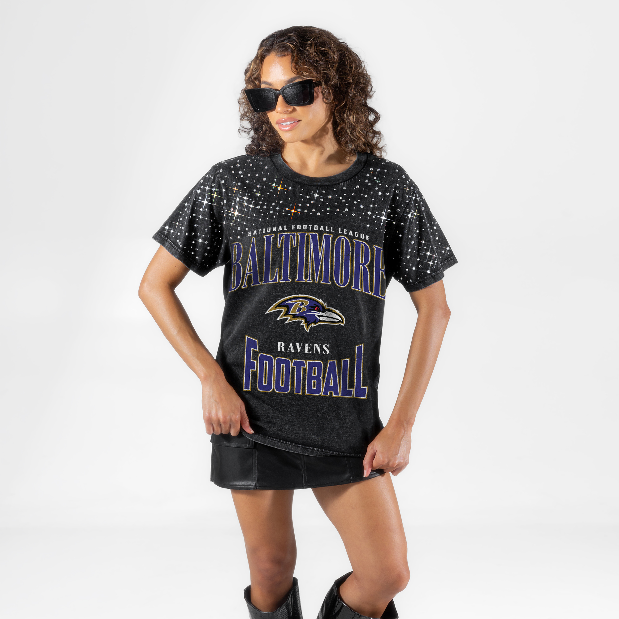 Gameday Couture Women's Black Baltimore Ravens In the Zone Washed Micro Rhinestone T-Shirt - Black